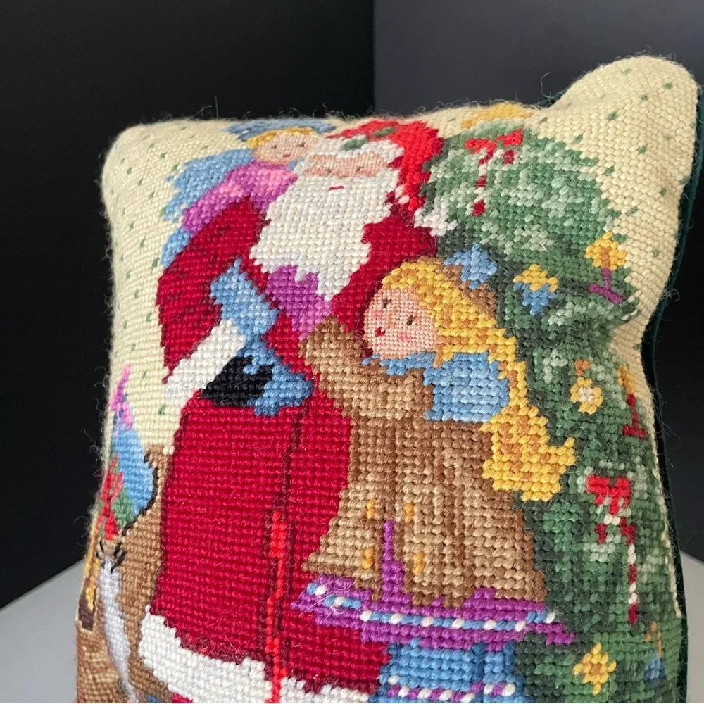 Vintage Santa with Children & Tree Needlepoint Pillow